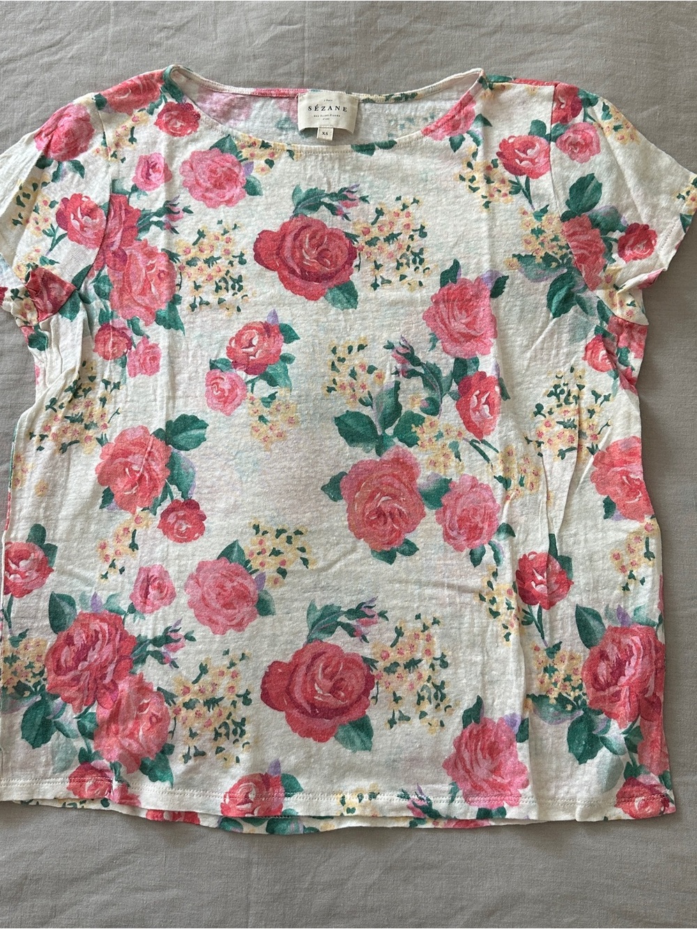 Sézane Andre linen flower print t-shirt XS